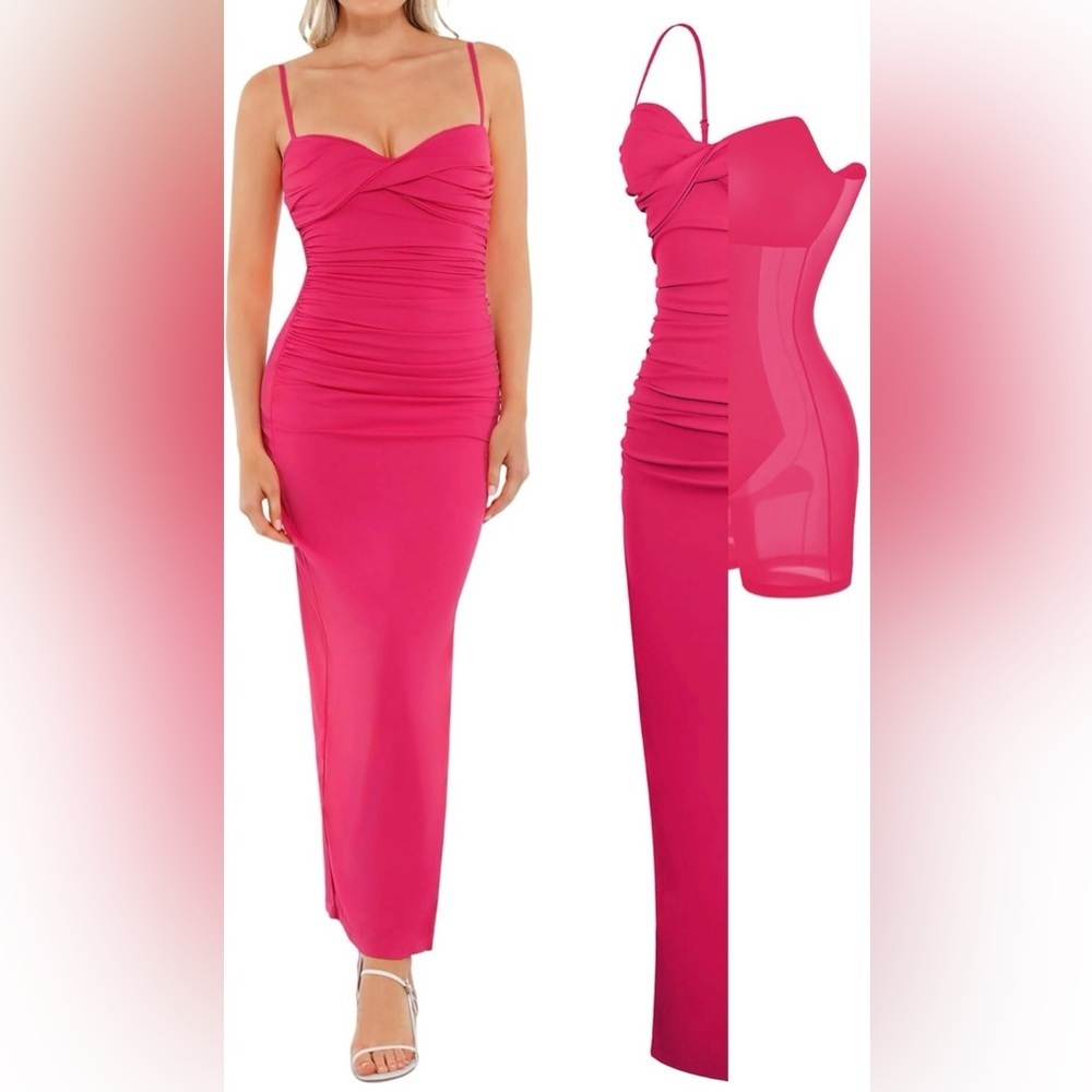 Popilush Women's Maxi Dress -Shapewear Long Ruched Bodycon Dress